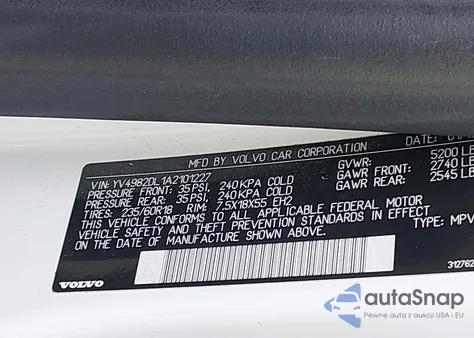 2010 Volvo Xc60 3.2 z USA, uszkodzony, nr VIN YV4982DL1A2101227